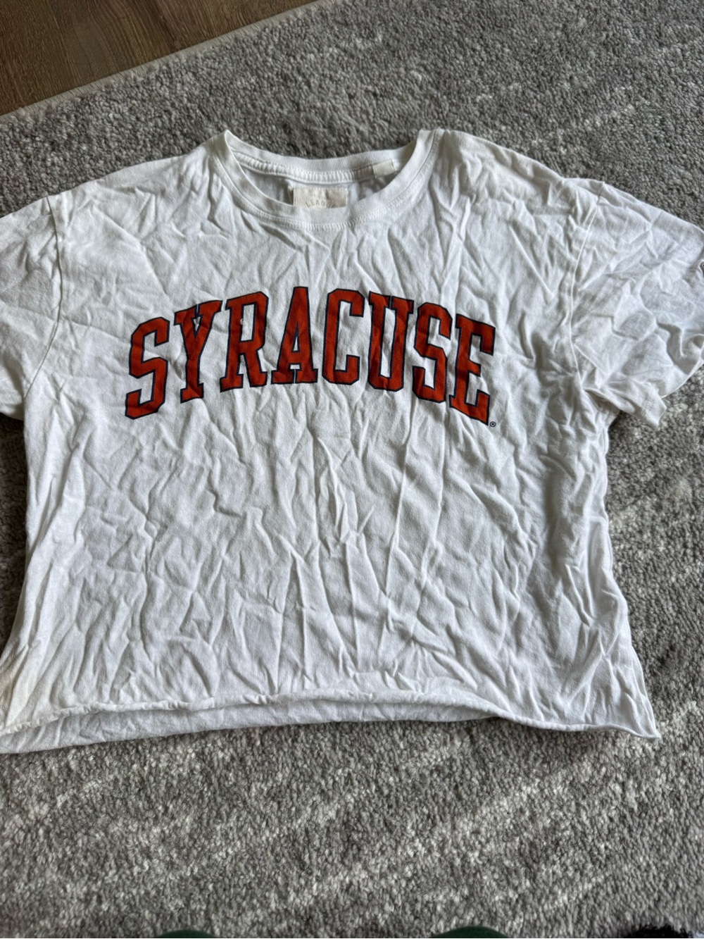 League White Tee with Orange Syracuse Arch Graphic